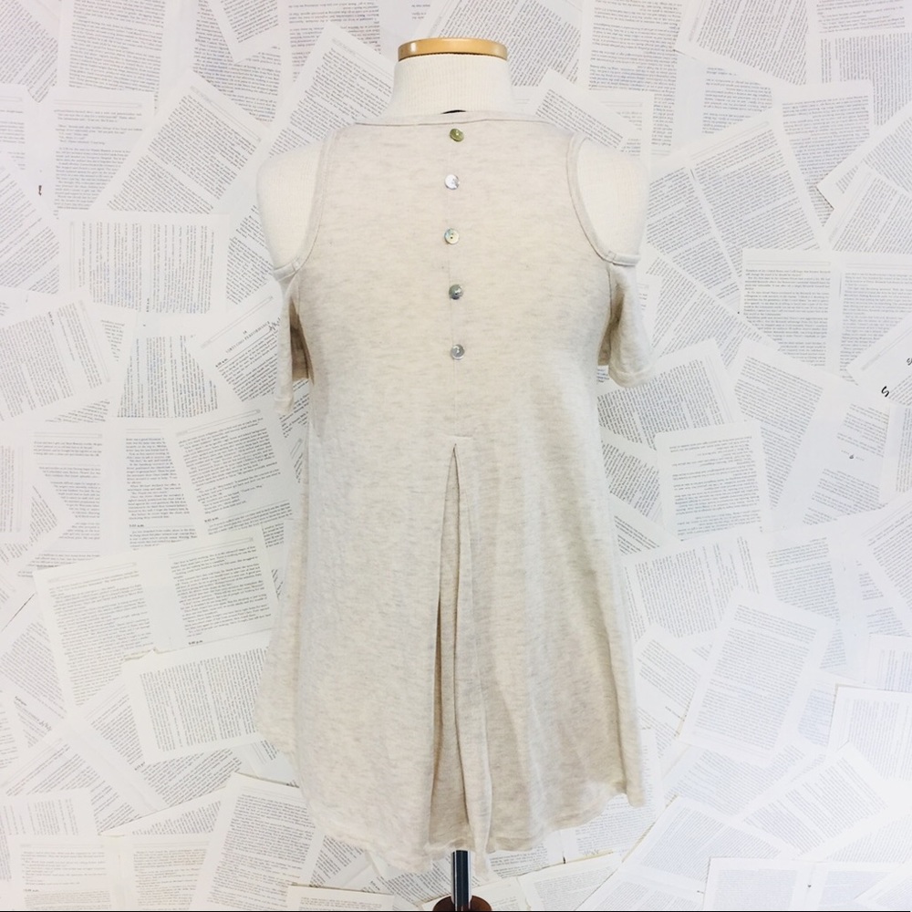 Coin 1804 Short Sleeve Cold Shoulder Cream Top S - Picture 4 of 7
